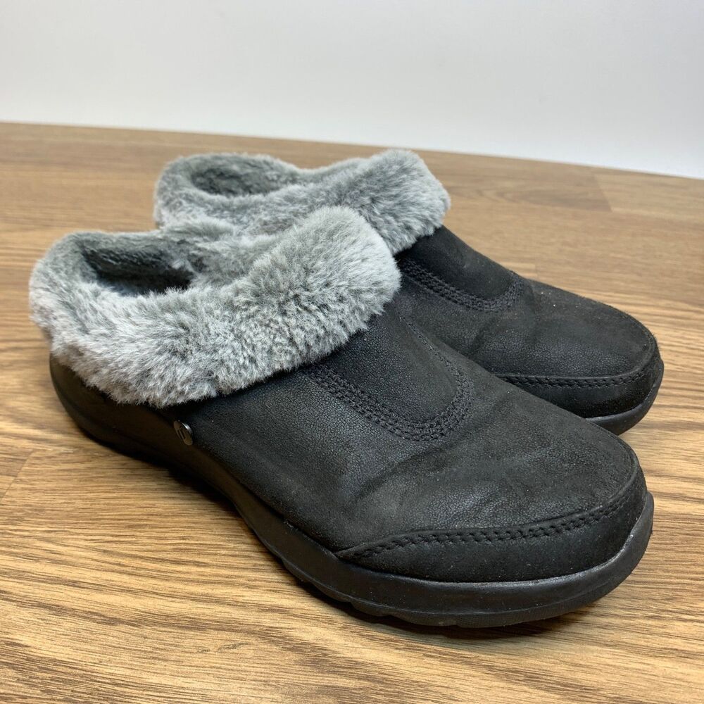 Skechers Slippers Women's Black On-the-GO Suede & Faux Fur Gratify Clogs Size 6